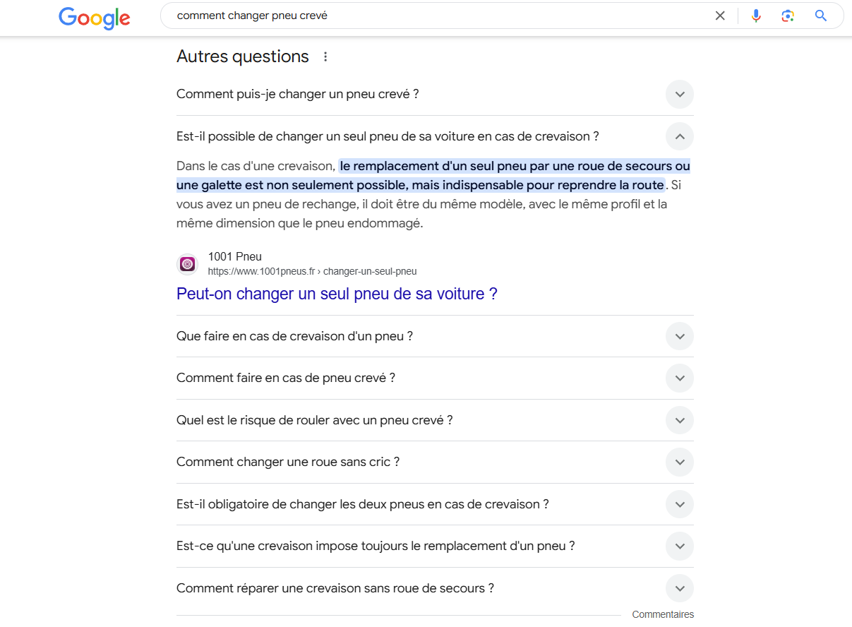 "People also ask" sur la SERP Google